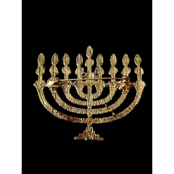 Sparkling Menorah Gold Rhinestone Brooch - Elegant Rhinestone Pin - Picture 4 of 6